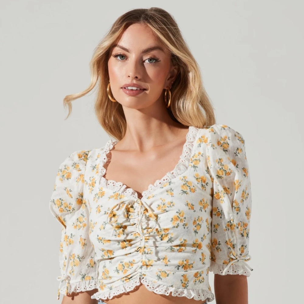 White & yellow floral top